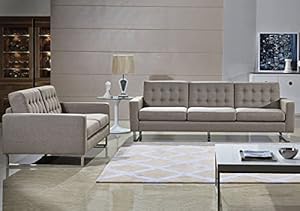 Front view of gray leather couch