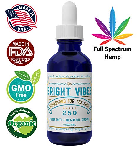Pure Hemp Oil + MCT Oil Drops - 250mg - Best Hemp Oil for Anxiety, Sleep, Inflammation, Back Pain Relief - Bright Vibes Terpene Formula Pure Hemp Oil + MCT Oil Drops - 250mg - Best Hemp Oil for Anxiety, Sleep, Inflammation, Back Pain Relief - Bright Vibes Terpene Formula