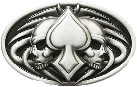Vintage Tattoo Twin Skull With Ace Spade Oval Belt Buckle Boucle de ceinture