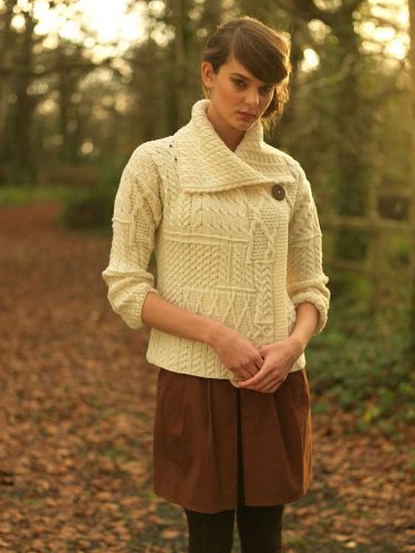 Aran Woollen MillsLadies Patchwork 1 Button Collar Merino Wool Irish Cardigan
