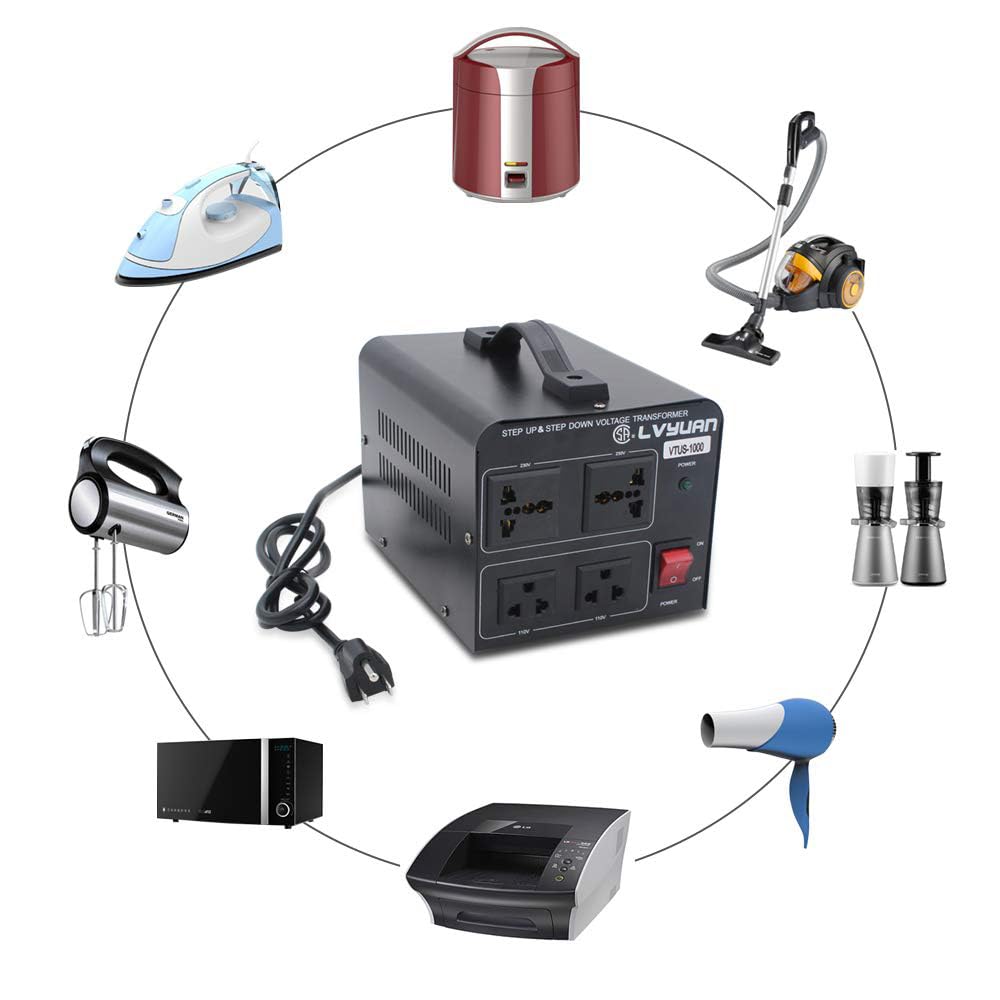 Voltage Transformer Converter 1000 Watt Step Up/Down Convert from 110-120 Volt to 220-240 Volt and from 220-240 Volt to 110-120 Volt with 2 US Outlets, 2 Universal Outlets