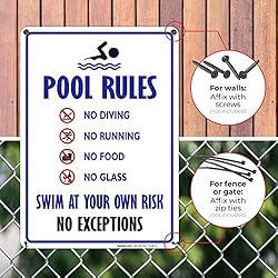 Pool Rules Sign, No Diving No Running No Food No