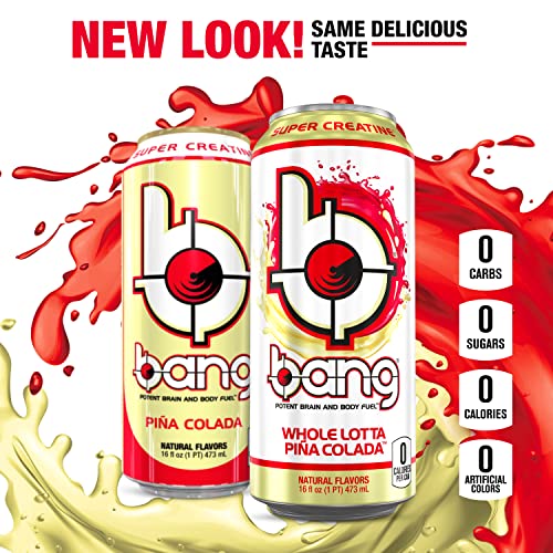 Bang Whole Lotta Pina Colada Energy Drink, 0 Calories, Sugar Free with Super Creatine, 16 Fl Oz