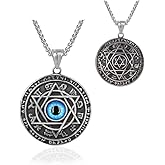 EENSYWEENSY Talisman Seal Solomon Hexagram Necklace, Blue Evil Eye Amulet Pendant, Stainless Steel Six-pointed Star 12 Constellation Jewelry Gift for Men Women