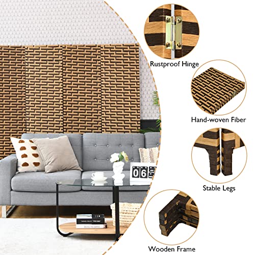 Giantex Room Divider, 6 Ft 4 Panel Handmade Rattan Room Divider, Wood Folding Screen Room