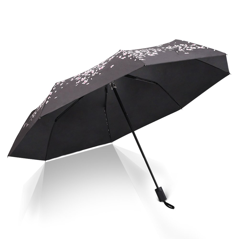 Elehere Black Sakura Windproof Umbrella Automatic Open Waterproof Stick Parasols