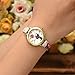 Top Plaza Womens Girls Fashion Cute Analog Quartz Wrist Watch Beautiful Cartoon Cat Pattern Gold Case Flowers Leather Strap Dress Watch - Pink