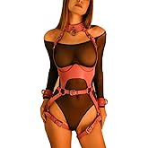 FTmgg@qq Pink Leather Full Body Chain Chest Harness Lingerie Punk Waist Leg Garter Belt Vest Corset Accessories for Women Girls