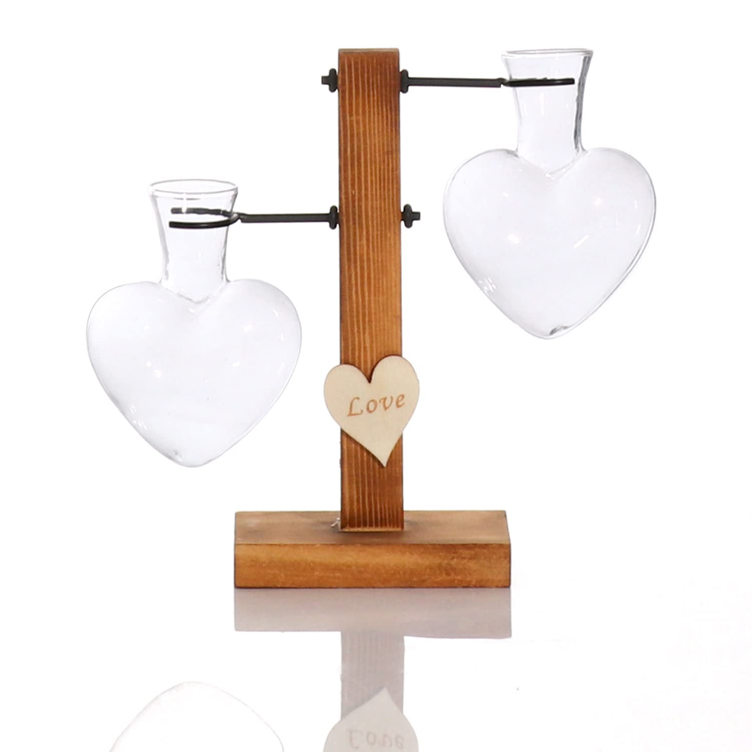 DRERIO Glass Plant Vase Desktop Glass Planter Small Terrarium with Wooden Stand Modern Plant Propagation Station for Hydroponics Plants Home Garden Wedding Coffee Shop Decor