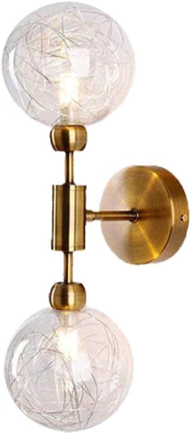 BAODEN 2 Lights Vintage Industrial Globe Wall Light Antique Brushed Brass Sconce with Clear Glass Canopy Mid Century Modern Retro Wall Lamp for Restaurant Living Room Bathroom Bedside (Gold)