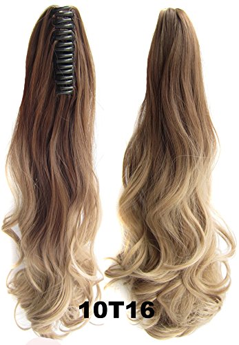 Beauty Wig World 21 inches 55cm 100g Two Tone Long Wavy Curly Woman Claw Clip Ponytail Clip on/in Hair Extensions #10T16 Light Brown/ Light Blonden