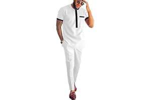 ATLYCOLOR African Attire for Men Solid Color Short Sleeve Shirt Pants 2 Piece Set Outfit Dashiki Suit Clothing