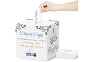 AUKOLASS Diaper Raffle Card Box with 50 Pcs Pumpkin Diaper Raffle Tickets, Autumn Floral Pumpkin Diaper Raffle Card Box for Baby Shower Games Gender Reveal Party Invitation Insert Card Game (Blue)