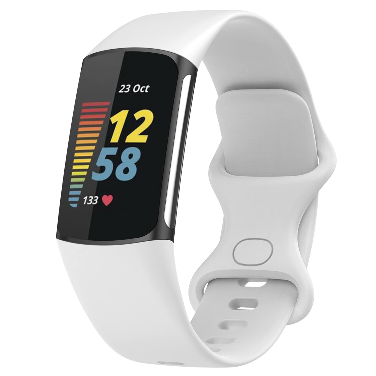 TopPerfekt Straps Compatible with Fitbit Charge 6 Strap, Adjustable Soft Silicone Sport Replacement Watch Band Wristbands Bracelet for Charge 5 Activity Tracker Women Men (White, Large)