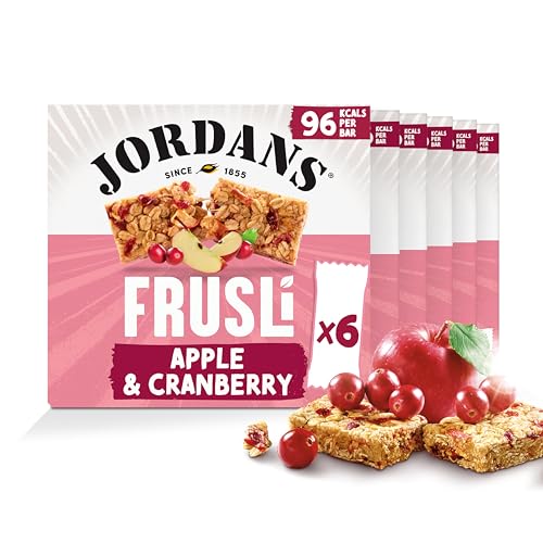 Jordans Frusli Chewy Oat Cereal Bar - Cranberry and Apple - British Baked Source of Fibre Snack Bars - No Artificial Flavours or Preservatives - Pack of 6 x 25g