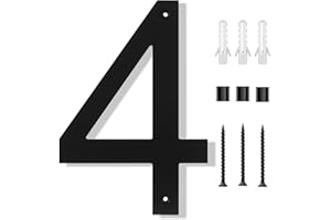 Takytao 8 Inch house numbers for outside, Large Modern Black House Numbers Floating Acrylic Door Numbers with Nail Kits, Easy to Install for Exterior House Address Mailbox Garage Street Yard(Number 4）