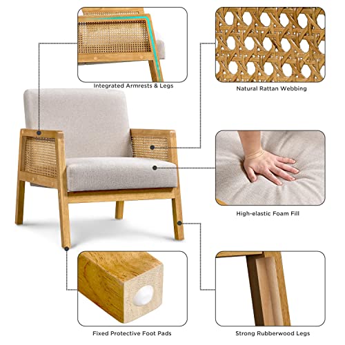 Yaheetech Rattan Accent Chair, Armchair With Wood Armrest And Wood Legs ...