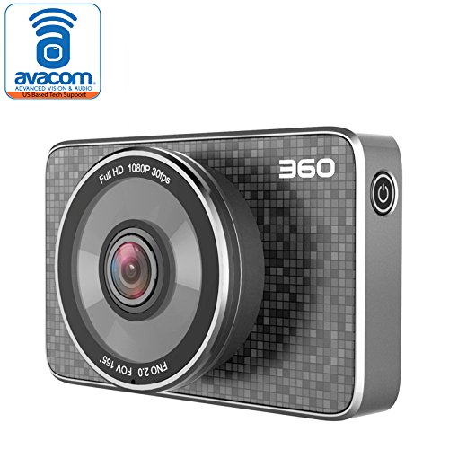 360 FHD 1080p Smart Car Dash Camera with G-Sensor, Night-Vision, WiFi Video Recorder with LCD Display J511C