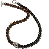 Hovaete 8mm Natural Stone Beads Short Necklace Stainless Steel Beaded Charm Choker Neck Chain Fashion Men and Women Jewelry 21.7 inch(55cm)