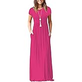AUOMITH Women's 2026 Summer Short Sleeve Empire High Waist Long Maxi Dress with Pockets