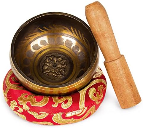 Efantur Tibetan Singing Bowl Set with Mallet and Cushion, Tibetan Buddha Bowl Meditation – Made in Nepal (9.5 cm)