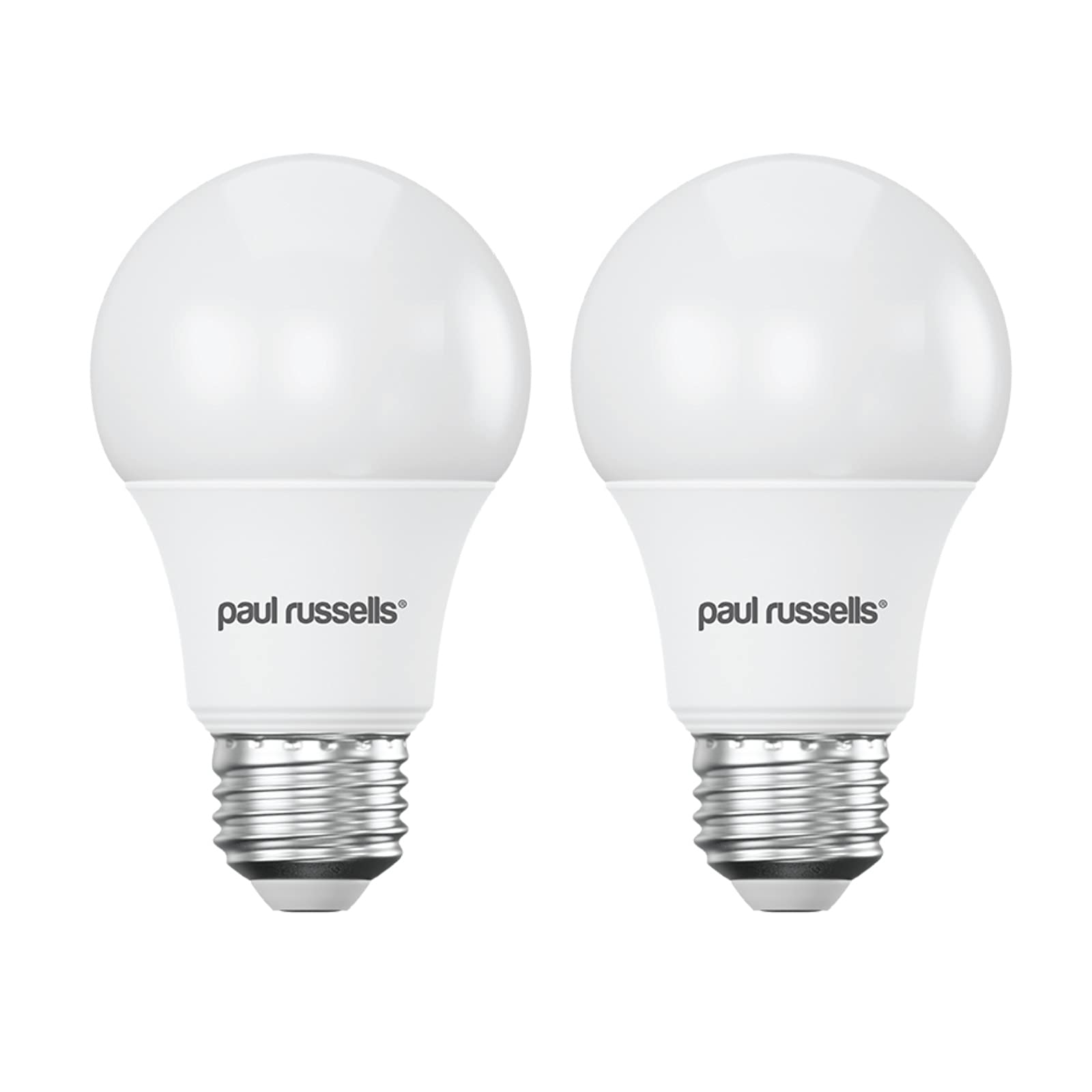paul russells 8W LED GLS Bulb E27 Edison Screw, 60W Equivalent, 806lm, Daylight 6500K, A60 Frosted, Non-Dimmable, Energy Saving Light Bulb – 2 Pack