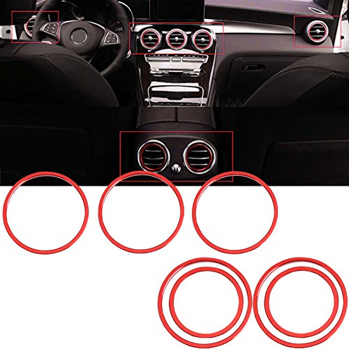 x xotic tech 7PC Red AC Cover Air Conditioner Outlet Ring Trim for 2015 2016 Mercedes Benz W205 C200 GLC