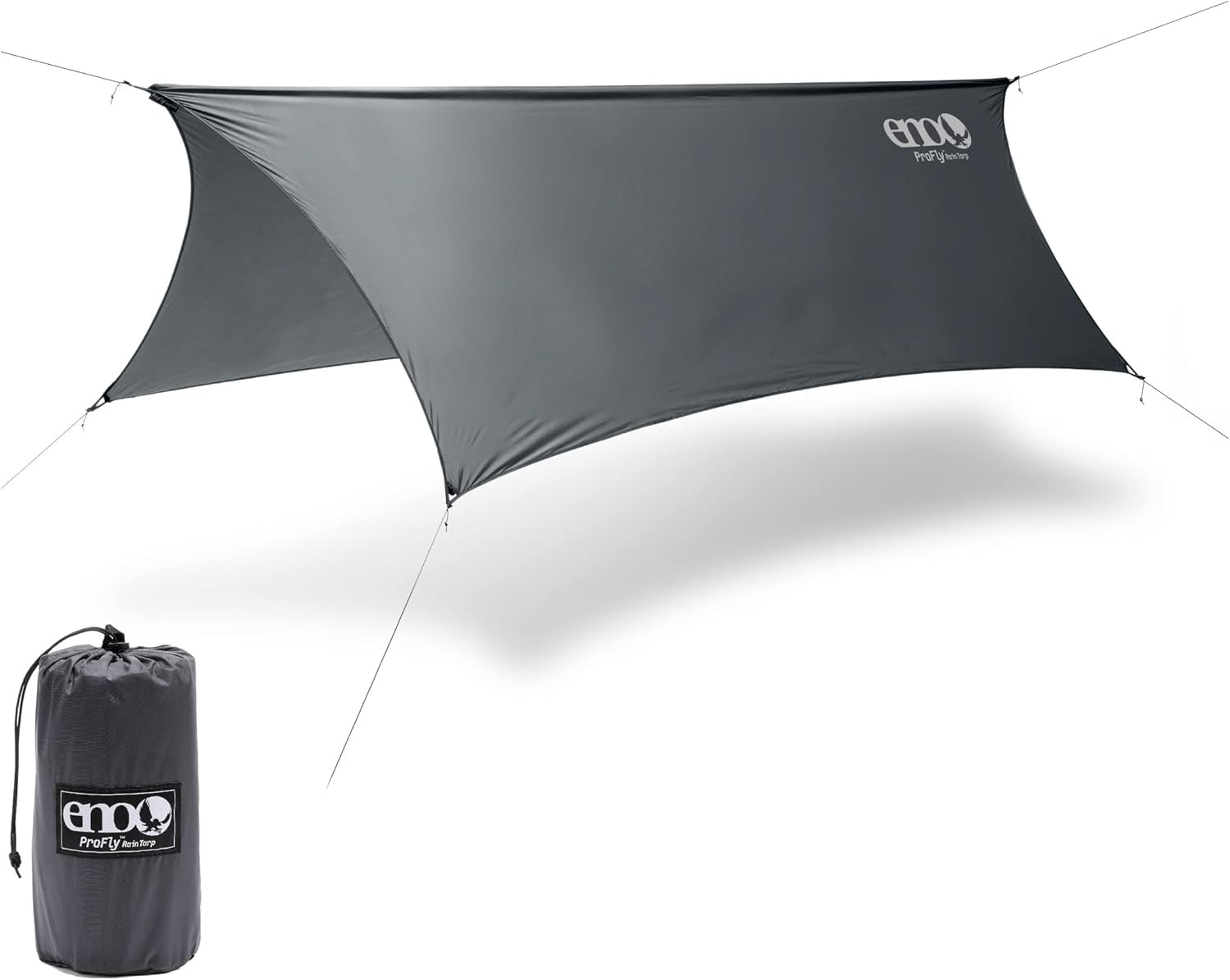 ENO Profly Rain Tarp Grey 70 Denier Rip Stop Nylon 1000 mm Pu Coating Six Point Guy System Double Stitched And Taped Seams Line Loc Guy Tensioners Weight 680 g Protection From The Elements