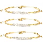 Opalencian Pearl Gold Beads Elastic Bracelet for Women,Dainty Bead Bracelets Charm Handmade Fashion Jewelry Gifts