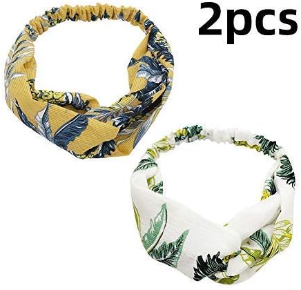 Faitolagi 2Pcs Headbands Holder for Women -Boho Girls Chiffon Floral Twisted Hair Band Elsatic Yoga Hair Wrap Accessories