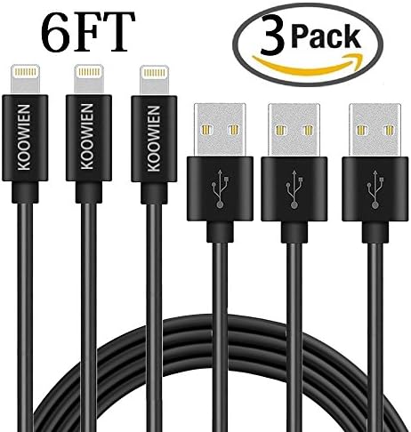 iPhone Charger, KOOWIEN 3Pack 6ft Extra Long 8pin Lightning Cable USB Charging Cord for for Apple iPhone 7/7 Plus/6/6s Plus/SE/5/5s/5c, iPad mini/Air/Pro, iPod touch/nano (Black)