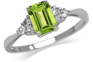 Silvershake 7x5mm Octagon Shape Birthstone Gemstone White Gold Plated or Yellow Gold Plated 925 Sterling Silver Engagement Ring Jewelry for Women