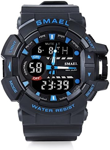 PALADA Men's Digital Analog Sport Wrist Watch Dual Quartz Movement with Black Resin Band (Blue)