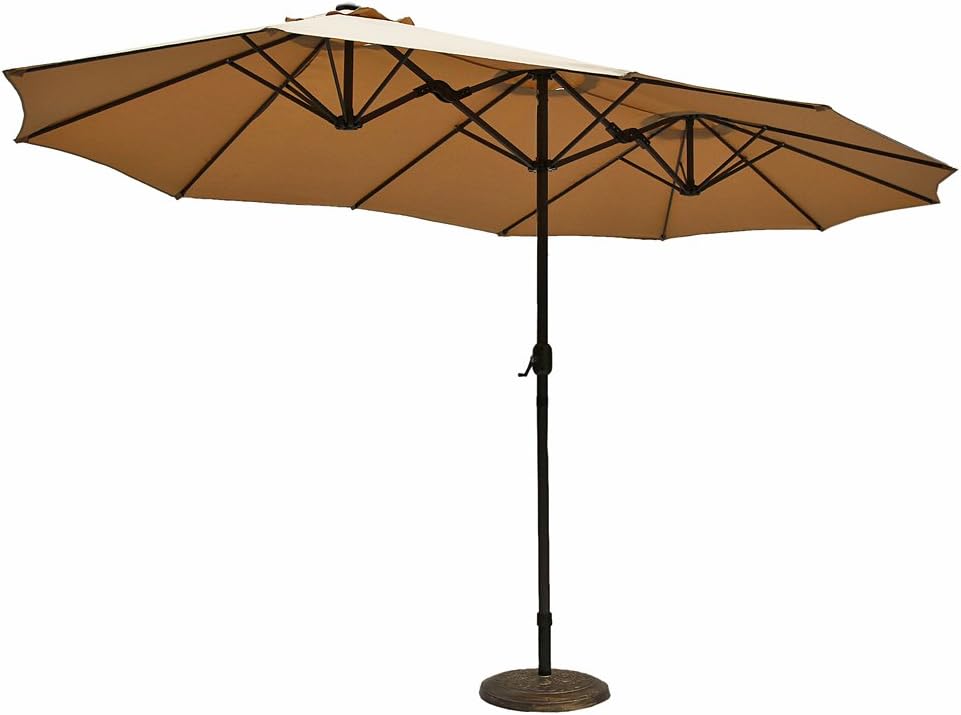 Amazon Com Le Papillon 15 Ft Market Outdoor Umbrella Double Sided Aluminum Table Patio Umbrella With Crank Beige Garden Outdoor