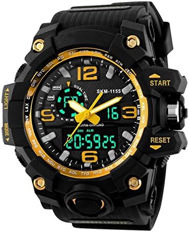 Men's Large Dual Dial Analog Digital Quartz lectronic Sport Watch Military Time Waterproof Wrist Watches Gold