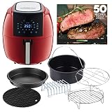 GoWISE USA 8-in-1 Digital XL GWAC22005 5.8-Quart Air Fryer with Accessories, 6 Pcs, and 8 Cooking Presets+ 50 Recipes (Chili Red), QT