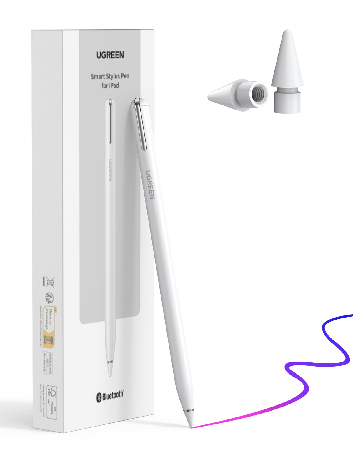 UGREEN Pen for iPad 2018-2026, Faster Charge Tilt Sensitivity Palm Rejection Bluetooth Pencil Stylus Pen Compatible iPad 11/10/9/8/7/6/A16, Mini 6/5, Air M4 M3 M2 /5/4/3, Pro M5 M4 13"/12.9″/11″