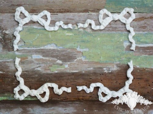 Shabby Chic Moulding Applique Set 4 Bow Ribbon Corners Decorative Furniture Trim Embellishment Onlay