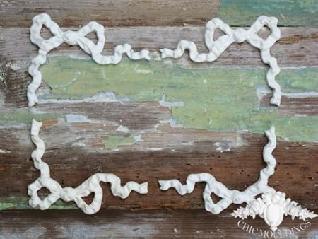 Shabby Chic Moulding Applique Set 4 Bow Ribbon Corners Decorative