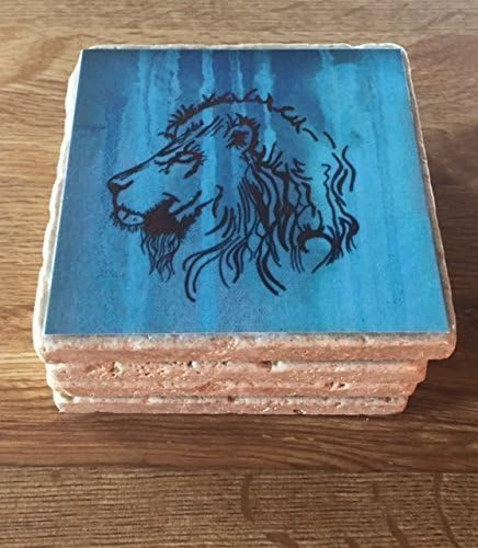 4 Blue Animal Coasters, Teal Coasters, Lion, Elephants, Acacia Tree, Giraffe, Drink Coasters, Beer Mats, Cute Gift Ideas, Holiday Gifts under 25, Kitchen Decor, Home Decor