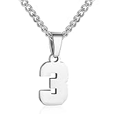 Number Necklace for Men Silver Athletes Number Chain Stainless Steel Charm Pendant Personalized Sports Jewelry for Men Basketball Baseball Football