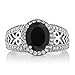 Sterling Silver Black Onyx Gemstone Jewelry Women's Ring 2.83 cttw, 10x8mm Oval Center (Available 5,6,7,8,9)