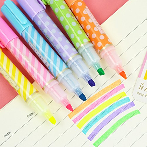 Susada Highlighter Pen 6pcs Mini Dots Striped Highlighter Fluorescent Pen Marker Painting Drawing Pens