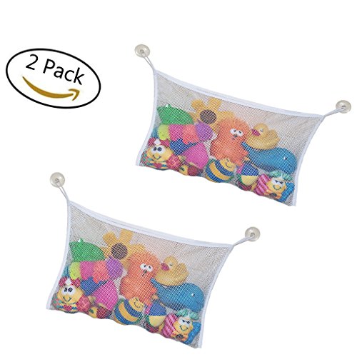 C.A.Z 2 pack Baby Bath Toy Organizer Large Capacity Washable Mold Free Bath Bathtub Toy Organizer Hanging Storage Net Bag + 2 Bonus Strong Hooked Suction Cups Corner Toy Shower Caddy