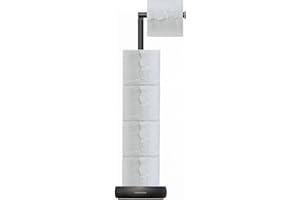 simpletome Toilet Paper Holder Stand with Storage Stable Weighted Base Bathroom Freestanding Toilet Roll Holder (Matte Black)