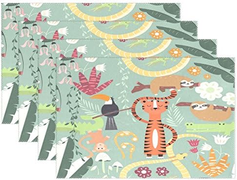 Tiger Toucan Sloths Tropical Leaves Place Mat Table Mat for Kitchen Dining Room Heat Insulation Anti-skid Home Decor by MOCK ST Place Mat 12 x 18 inches Set of 4