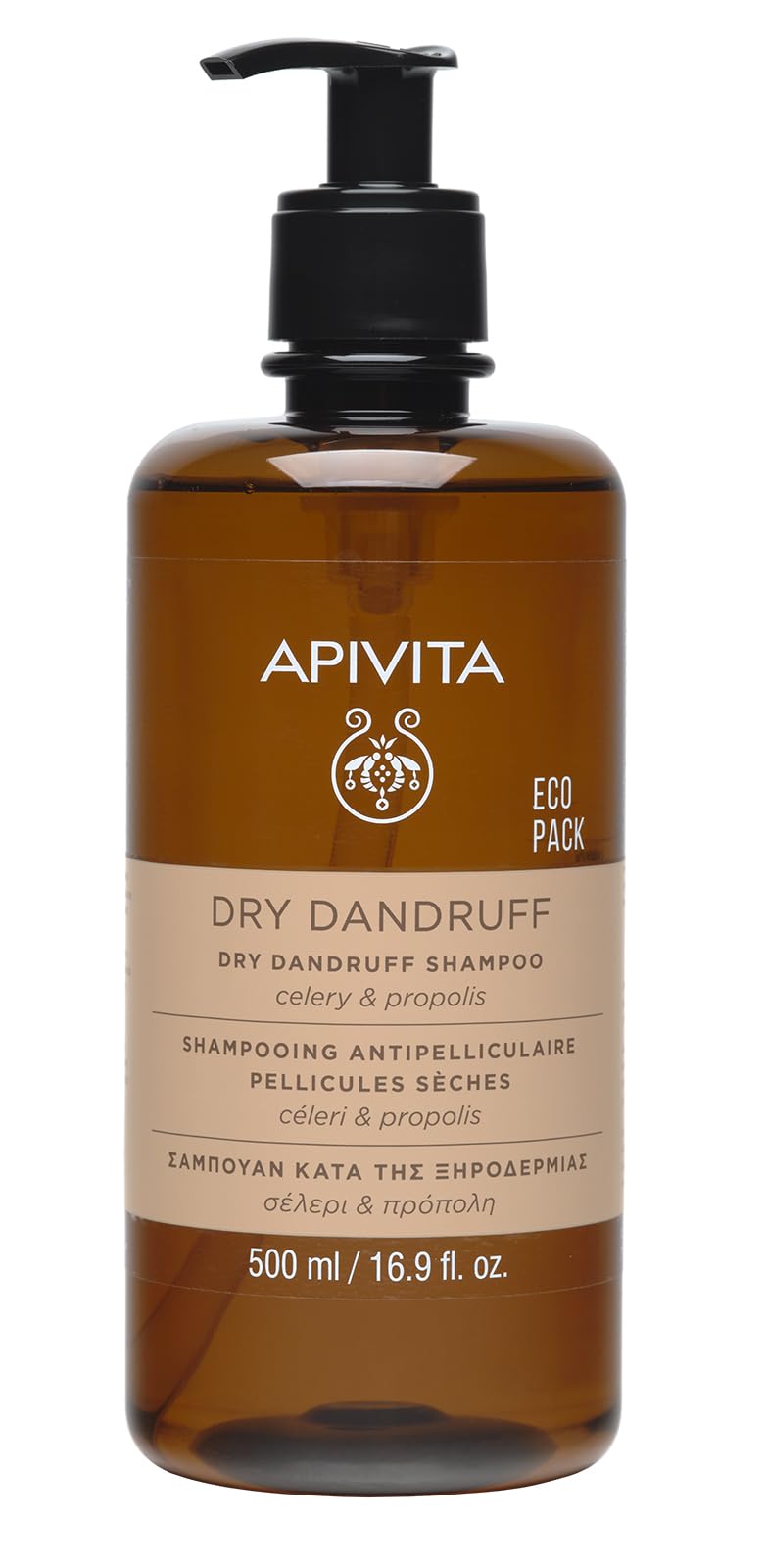 Apivita Dry Dandruff Shampoo 500ml - With Celery, Propolis and Tea Tree Oil - Natural Anti-Dandruff and Dry Scalp Treatment - Relieves Itchy and Flaky Scalp, Moisturizes