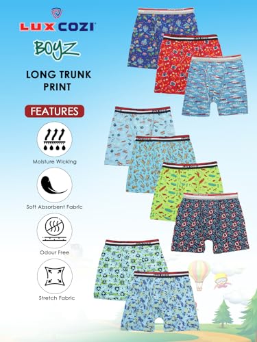 Lux Cozi Bigshot Boy's Pack of 4 Super Combed Cotton Outer Elastic Long Printed Trunk for Kids (Size : 70cm) Multicolour 4