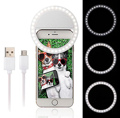Efanr Selfie Ring Light, USB Rechargeable 36 LED Clip On Cell Phone Camera Light Fill-in Lighting Spotlight for iPhone X 8 7 7 Plus 6 6S Plus iPad Samsung Galaxy HTC LG Smartphones (RK12 White)