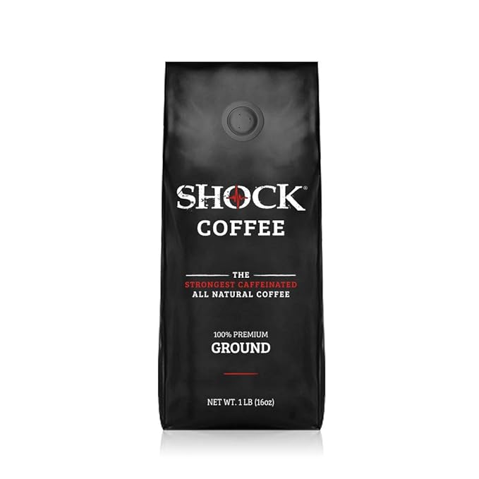 Shock Coffee Ground, The Strongest Caffeinated All-Natural Coffee. Up to 50% more Caffeine. 1 pound